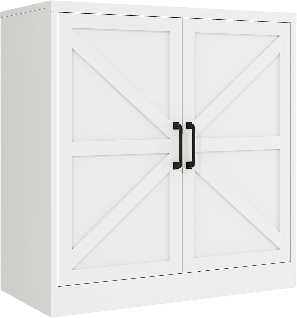 36" Metal Storage Cabinet, Farmhouse Kitchen Storage Cabinet with Doors and 2 Adjustable Shelves, Sideboard Buffet Cabinet,Short Storage Cabinets for Dining/Bathroom/Living/Room,Entryway, White