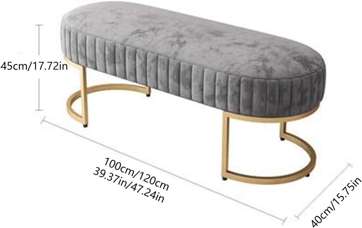 Modern Elegant Velvet Entryway Bench, Upholstered Tufted Bedroom End of Bed Ottoman with Gold Legs, for Living Room Foyer Entryway(Blue,120 * 40 * 45cm)