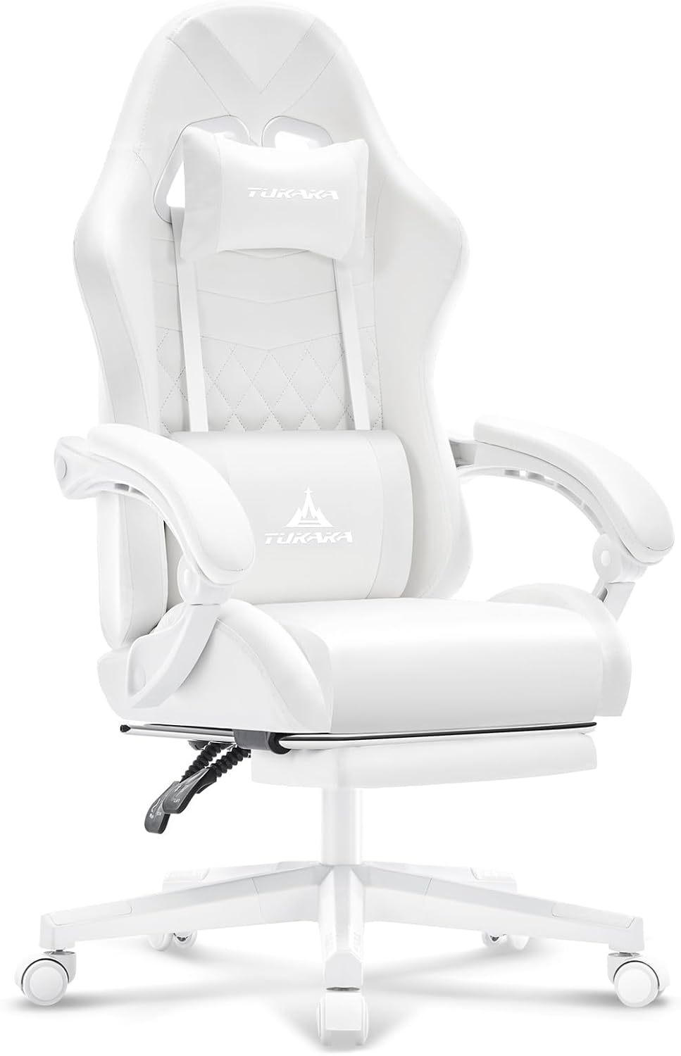 White Gaming Chair,Ergonomic Massage Office Desk Chair with Footrest | Pocket Spring Cushion,Reclining,Thick High Back,Headrest and Lumbar Support,Adjustable Leather Computer Chair Gamer Chair