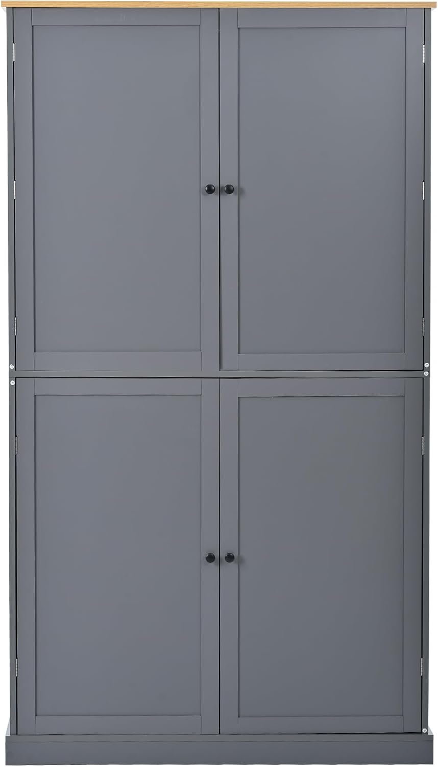 71.3" Tall Kitchen Storage Cabinet Pantry Wood Freestanding Large Cupboard with 2 Drawers,2 Adjustable Shelves,8 Shelf for Dining Room,Grey