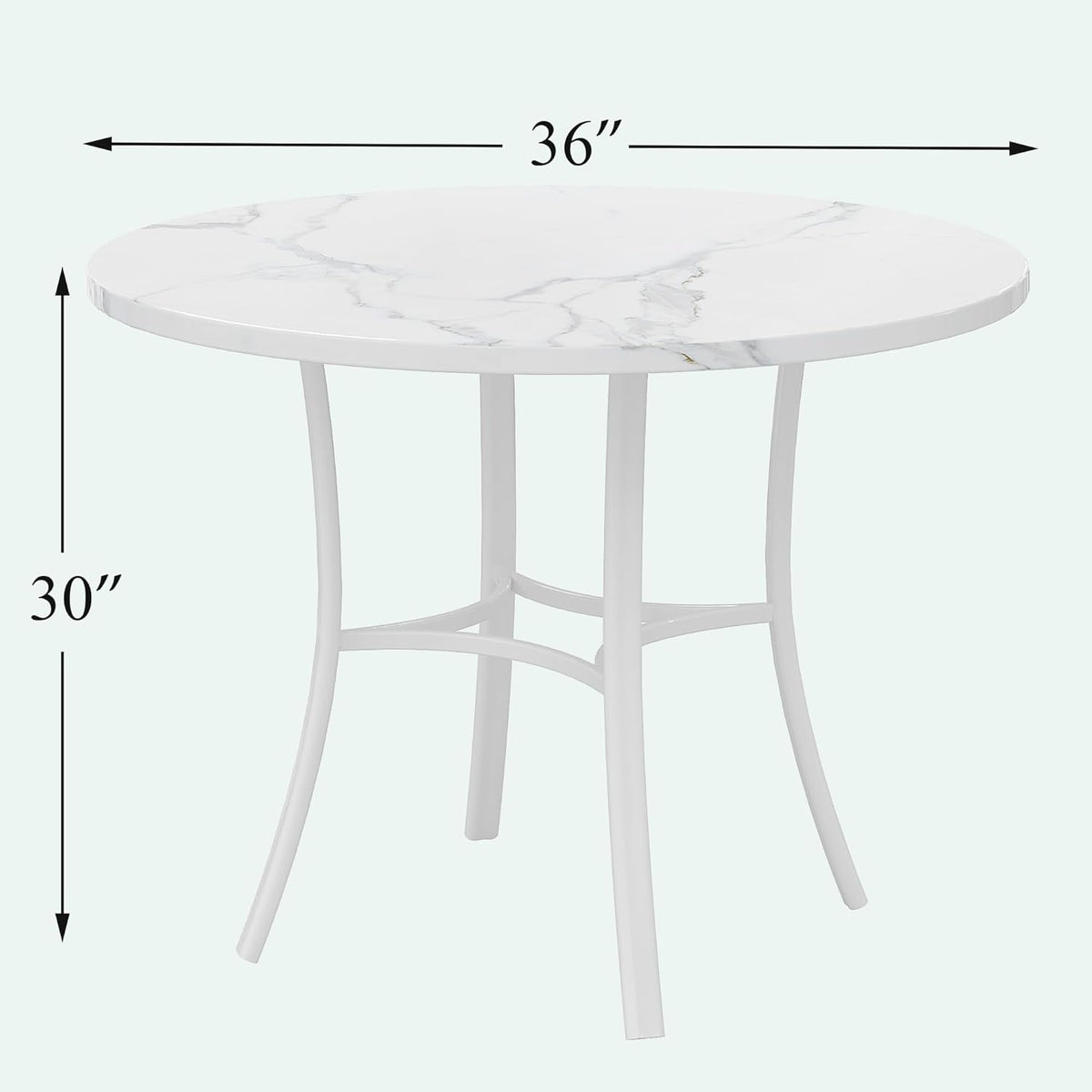 VECELO 36" Round Dining Table for 4, Faux Marble Dinette with Metal Frame for Kitchen, Apartment, Home, Space-Saving, White
