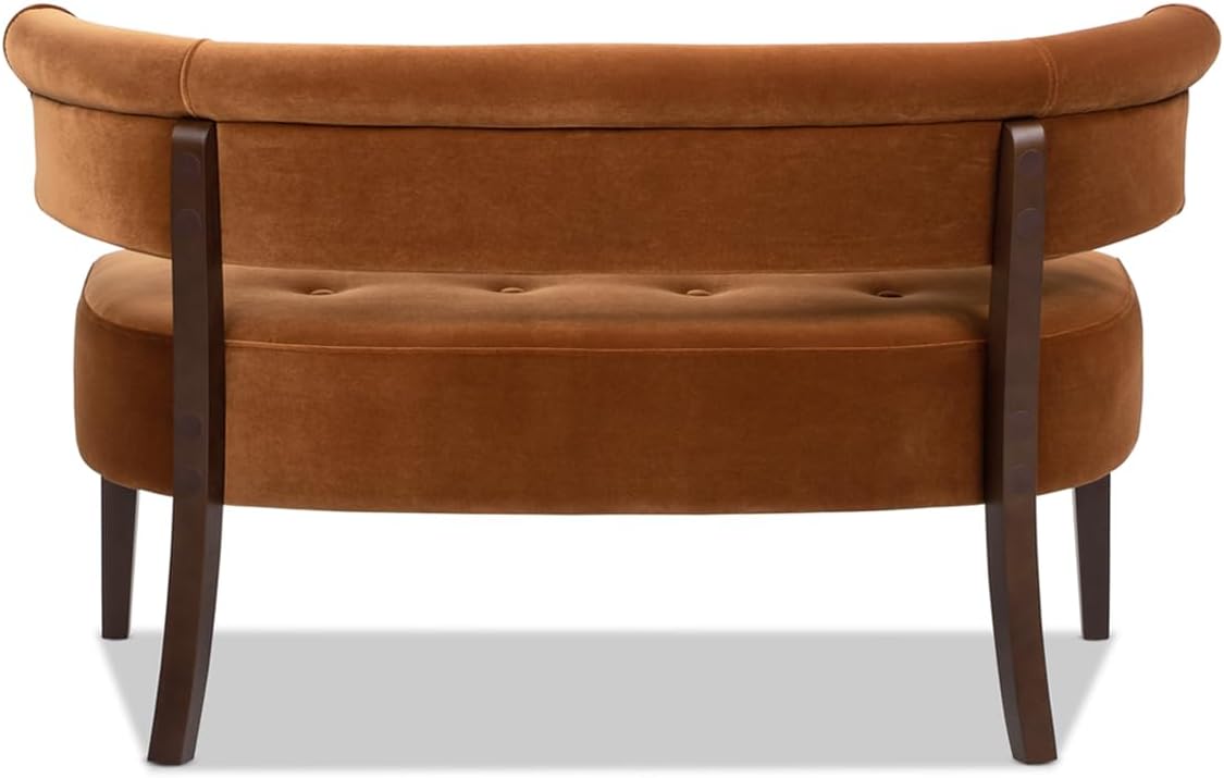Jennifer Taylor Home Jared Roll Arm Tufted Bench with Back Settee in Burnt Orange Performance Velvet