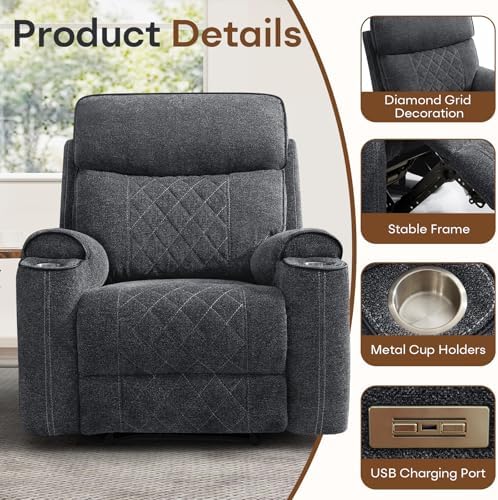 HAOMARKETS 3-Piece Recliner Sofa Set with Charging Ports, Include 2 Power Recliner Chairs and Electric 2-Seater Loveseat Reclining Couch with Hidden Storage and Cup Holders for Living Room, Dark Grey