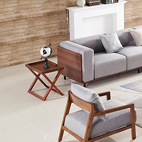 Telephone Table, Walnut Grain,Solid Wood Storage Tray X-Shaped Side Table,Telephone Magazine Table Square Side Table(
