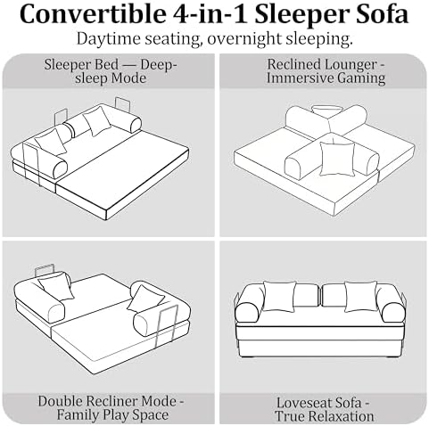 53.15'' Convertible Compressed Corduroy Folding Cloud Sofa Bed, Modern Pull Out Loveseat Sleeper in a Box, 4 in 1 Floor Mattress Futon Cloud Couch, No Assembly Needed, Green, 2 Pillows, Full