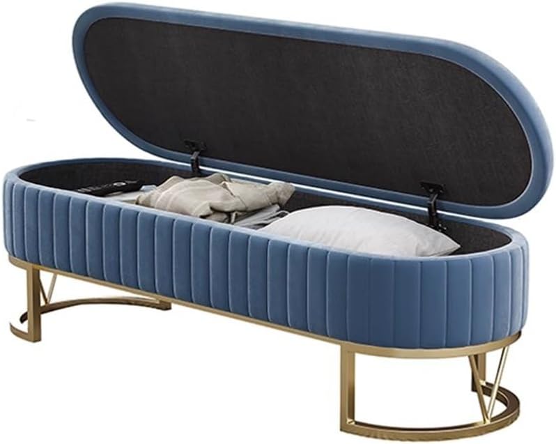 Modern Storage Bench Upholstered Bedside Stool with Metal Legs Modern for Living Room Entryway Entryway(Blue,Small)