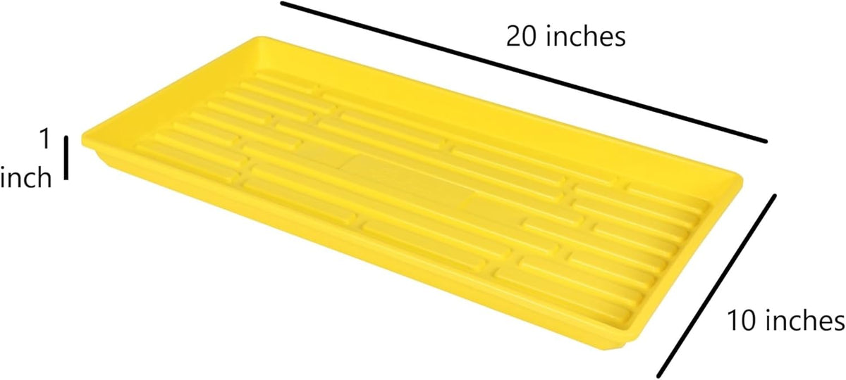 SUNPACK 10" x 20" Heavy Duty Shallow Plastic Seed Starting Tray, Yellow, 1" - No Drainage Holes, Perfect for Greenhouses or Indoor Gardening