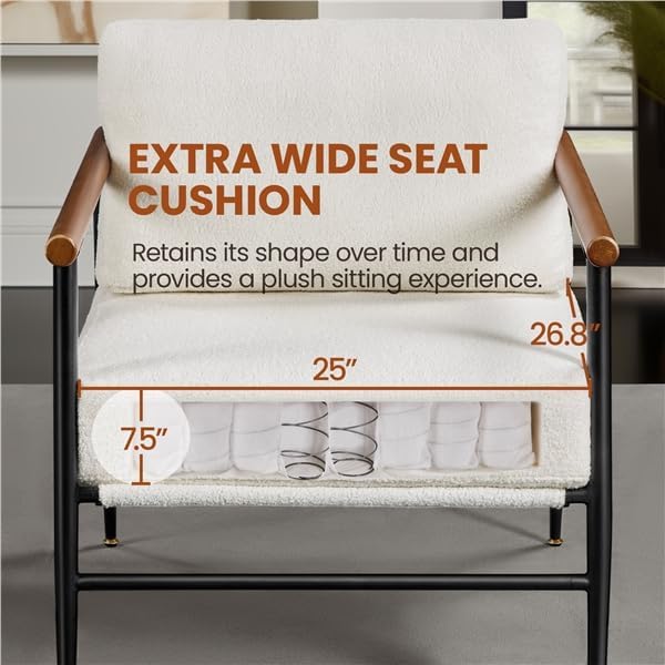 Yaheetech Accent Chairs Set of 2, Modern Living Room Chairs, Ivory | Boucle Fabric Lounge Chair with Metal Frame, Plush Back Pillow and Seat Cushion for Living Room Bedroom Vanity Waiting Room