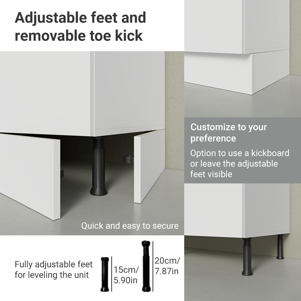Madesa Hazel 3 Door Pantry Kitchen Storage Cabinet with 5 Compartments 89 Inch Tall Wooden Organization Unit - White