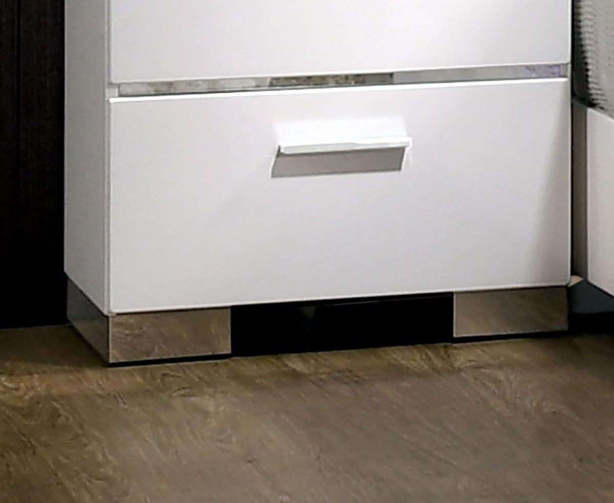 Contemporary Nightstand Black Color High Gloss Lacquer Coating Chrome Handles and Feet Bedside Table w USB,for Small Spaces