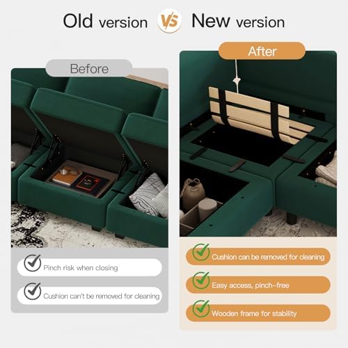 Belffin Modular Sectional Sofa with Storage Seat Oversized U Shaped Couch with Reversible Chaise Velvet Sofa Set with Ottoman Green