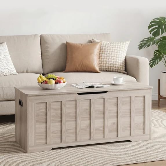 47.2" Storage Chest Extra Large,Storage Trunk with 2 Safety Hinges,Wooden Storage Bench,Shoe Bench,47.2x15.7x19.1 Inch,Easy Assembly,Storage Bench for Bedroom,Living Room,entryway(Wood Gray).