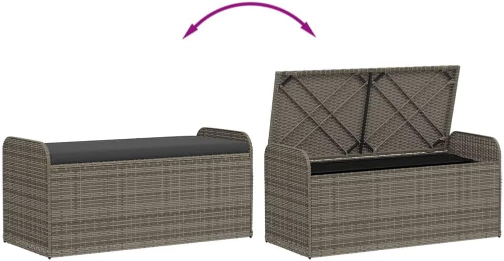 Poly Rattan Patio Storage Bench with Cushion, 45.3 Inch Outdoor Seat with Water-Proof Bag and Gas Spring Lid
