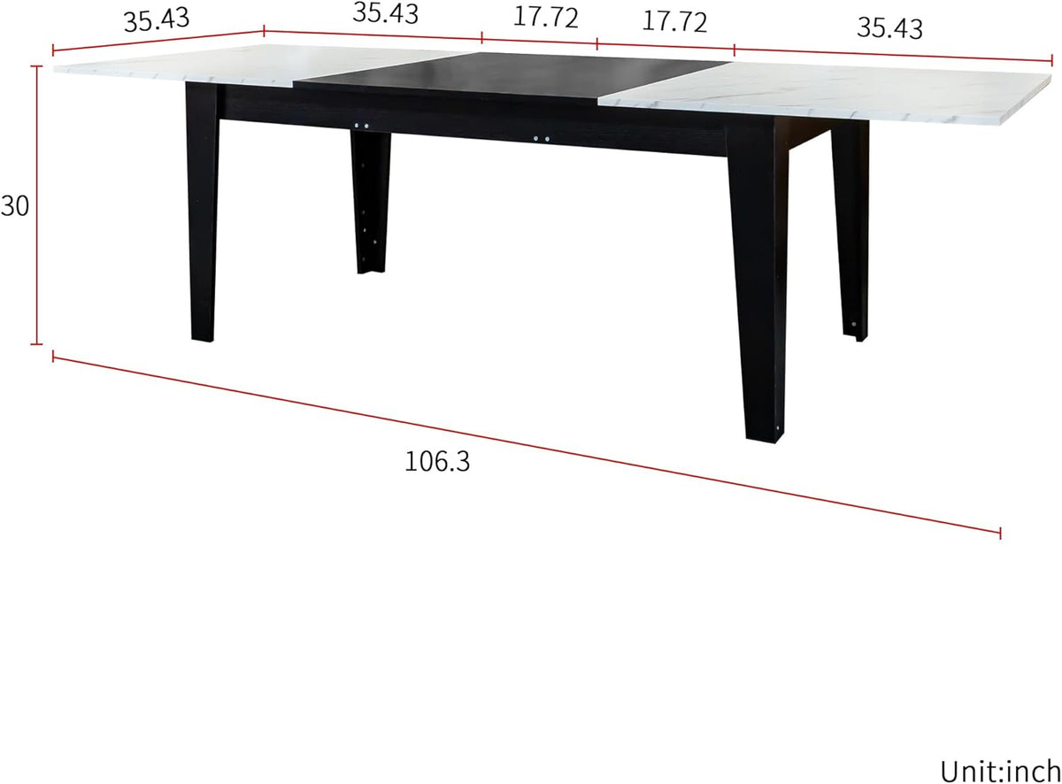 KEIKI 70.87”-106.3”L Extendable Dining Room Table for 6-10 People, Wood Modern Rustic Rectangle Expandable Kitchen Living Meeting Room Gatherings Furniture, 3 Tabletop Length Options, Marble White