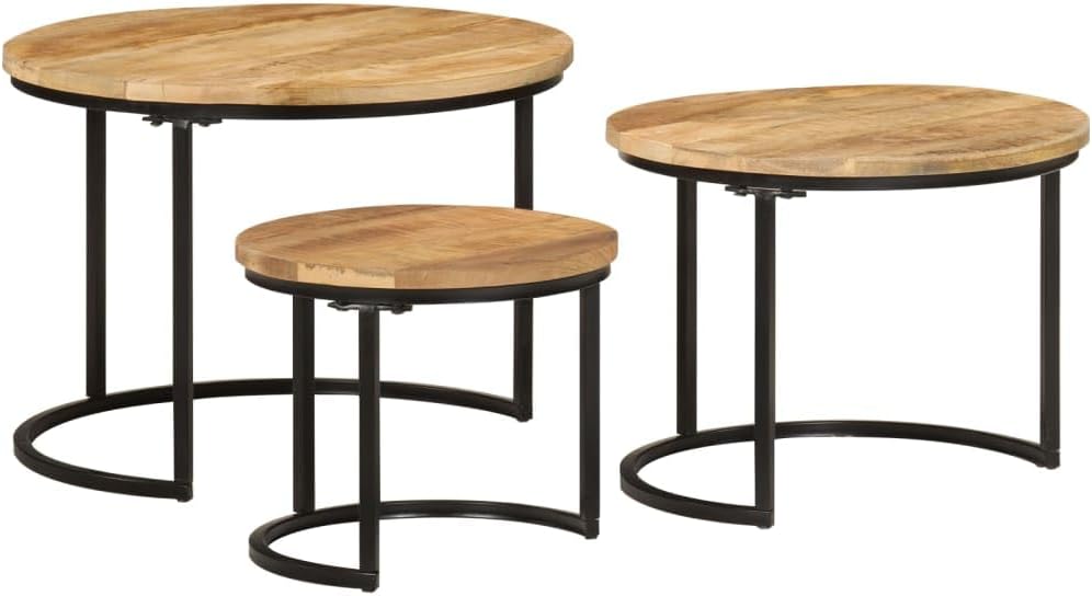 Nesting Tables 3 Piece Solid Mango Wood | Space Saving, Sturdy Tabletop, Versatile for Bedroom, Living Room, Office