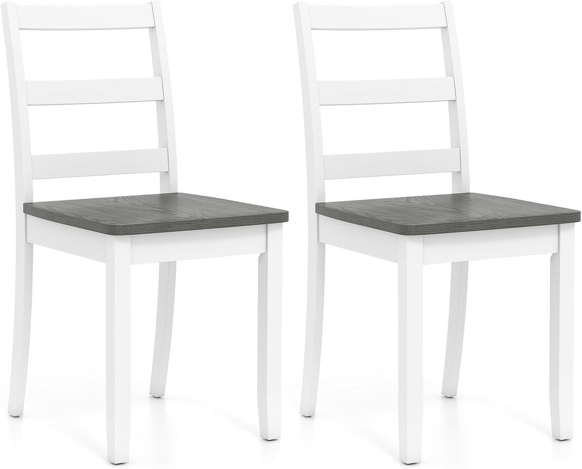 Giantex Dining Chairs, Wooden Armless Kitchen Chairs with Solid Rubber Wood Legs, Farmhouse Ladder Back Dining Chairs for Dining Room (2, White+Gray)