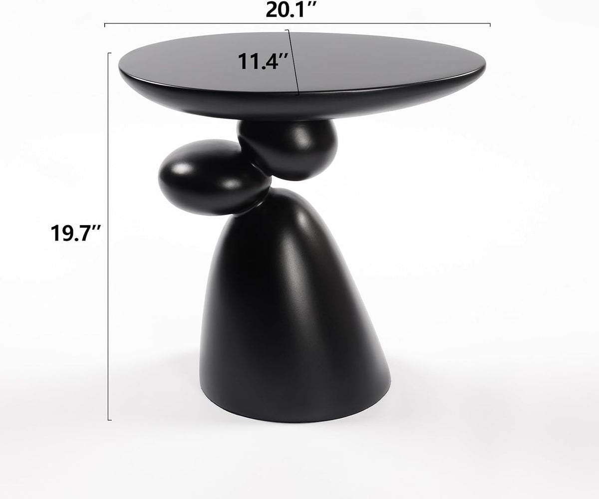 20" Lucky Stone-Shaped Oval End Table, Modern Minimalist Glass Fiber Side Table, Sculptural Base Living Room Accent Table, Suitable for Apartments, Black