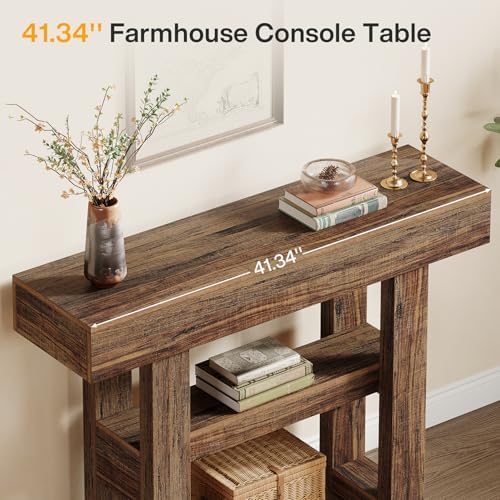 Tribesigns 41.34" Farmhouse Console Table, Sofa Table Behind The Couch | 2-Tier Narrow Entryway Furniture with Storage Shelves for Hallway Foyer Living Room, Easy Assembly, Rustic Brown