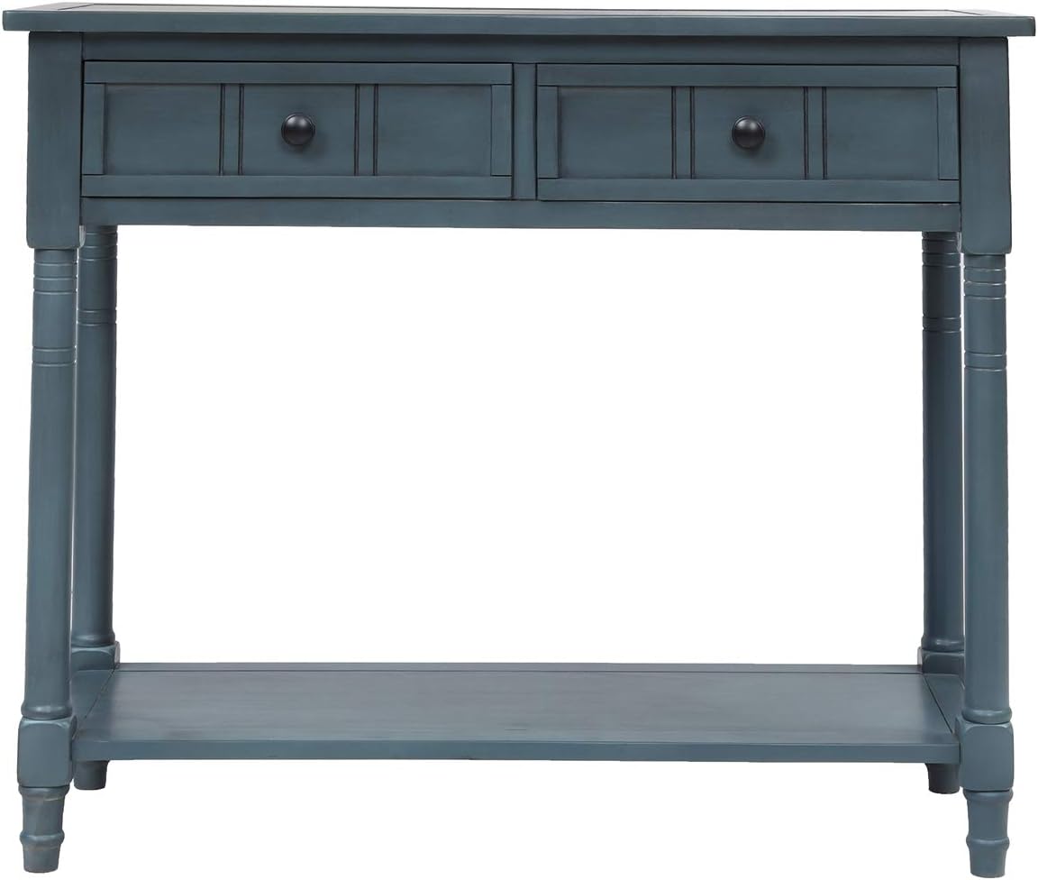 MERITLINE Wood Console Table for Entryway Console Table with Storage Sofa Table Entryway Table with 2 Drawers and Bottom Shelf (Navy)