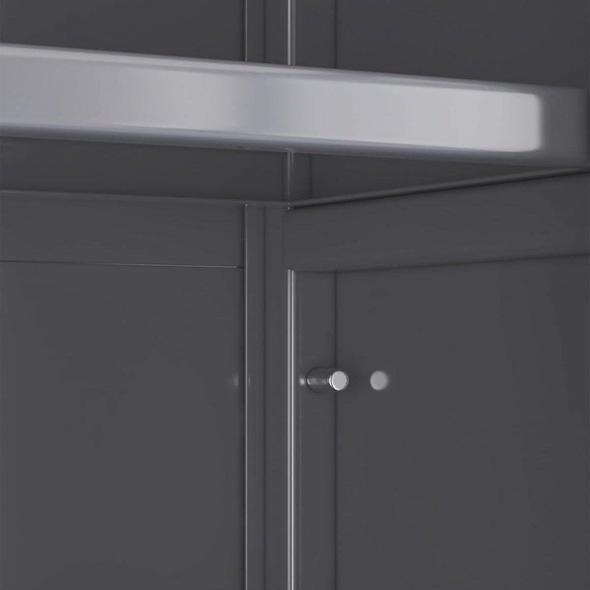 Metal Kitchen Pantry Storage Cabinet on Locking Casters, Double Ribbed Glass Doors, Multi Shelf Organizer for Microwave Appliances, Countertopware, Dining Room, Laundry, Garage (Grey)