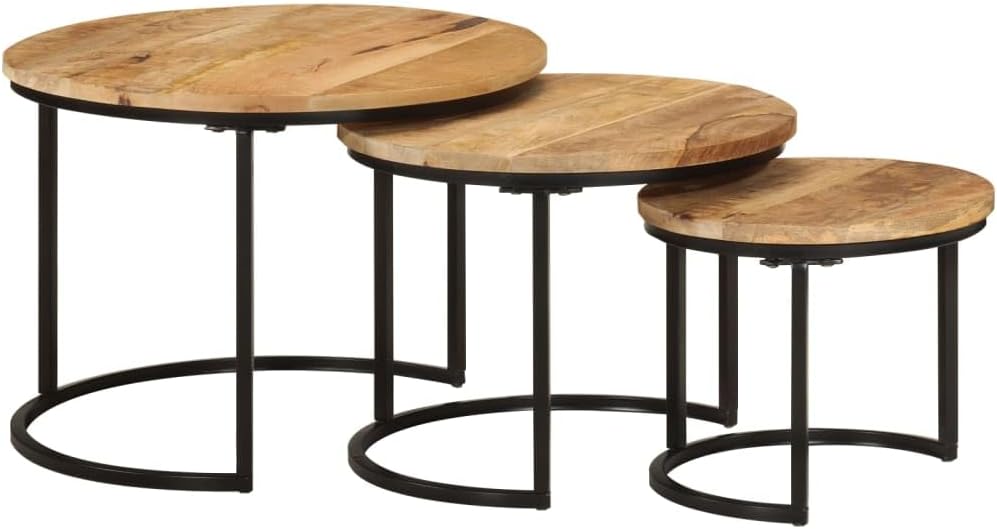 Nesting Tables 3 pcs Solid Mango Wood | Space Saving, Sturdy Tabletop, Versatile for Bedroom, Living Room, Office