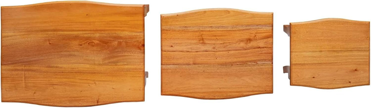 Nesting Side Tables 3 pcs Natural Solid Mahogany Wood | Space Saving Stackable Design, Unique Wood Grain, Versatile Accent for Living Room or Bedroom