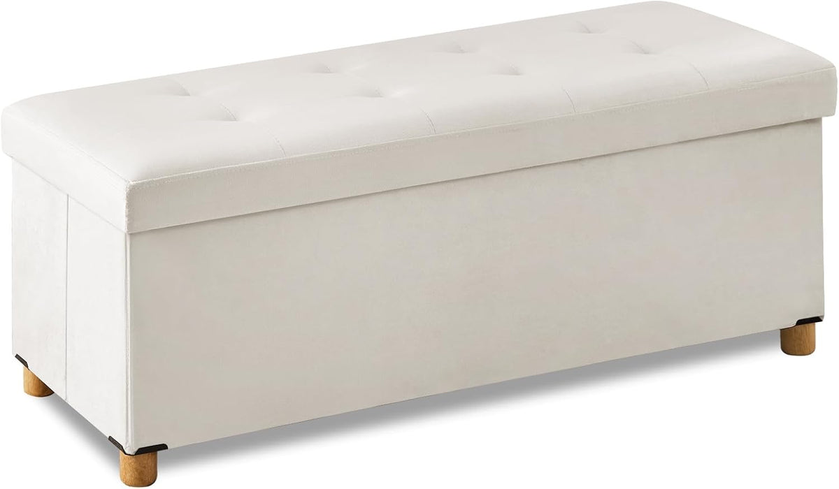 BRIAN & DANY 43 Inches Folding Storage Ottoman Bench, Ottoman with Storage Bench for Bedroom, Living Room, Entryway, with Legs, White