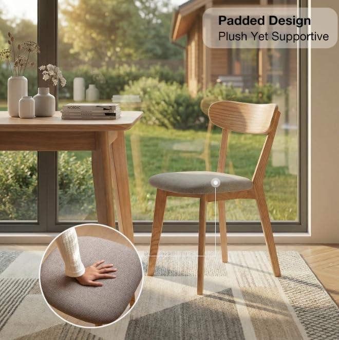 100% Solid Wood Dining Room Chairs - Practical Kitchen Chairs - Wood Chair for Dining Room, Kitchen (1, Natural Wood Grey Cushion)