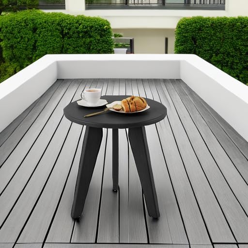 HDPS Outdoor Side Table, Small Round End Table for Outdoor, Black | Outdoor Round Accent Table For Patio,Porch,Garden,Companion to your Chairs, Weather-Resistant, Easy Clean, Quick Assembly