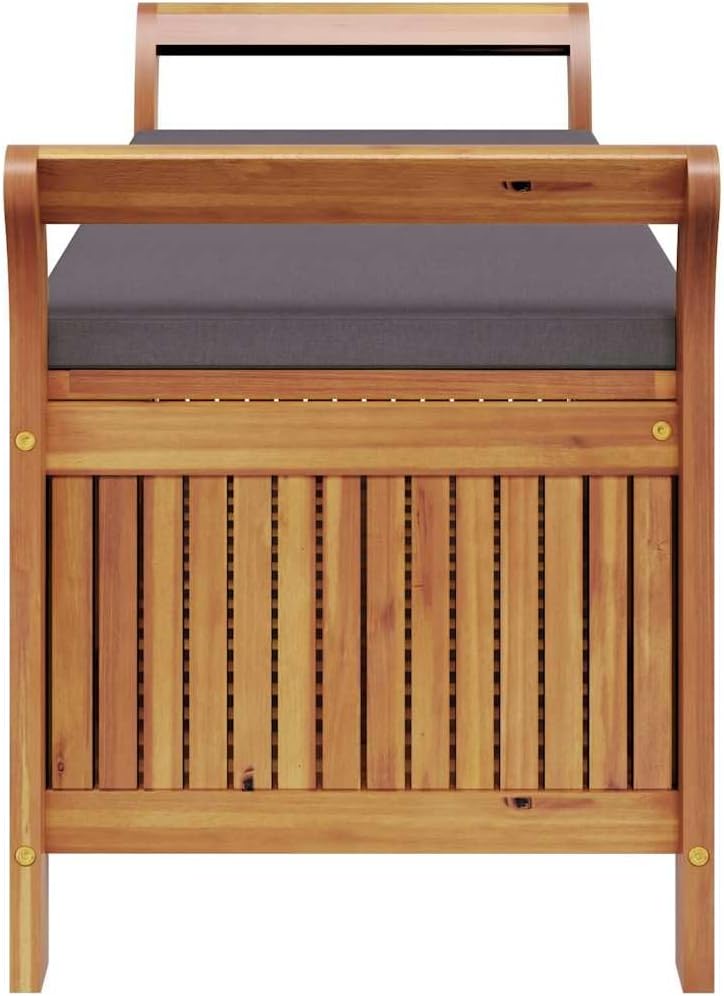 Garden Storage Bench with Cushion, Solid Acacia Wood Outdoor Patio Seat for Backyard, Porch, or Deck, 2-Seater Seating and Under-Seat Storage, Brown Finish, 49.6-inch Wide