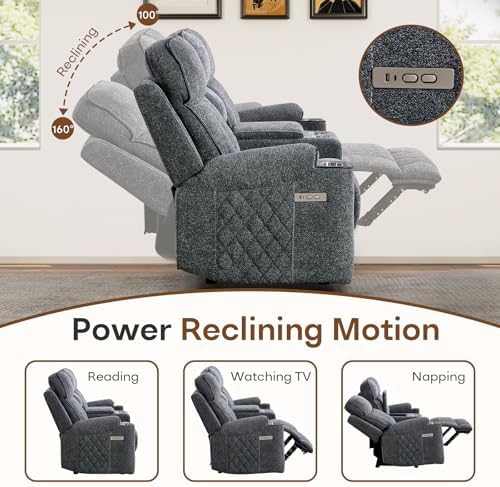 HAOMARKETS 3-Piece Power Recliner Sofa Set with Charging Port, Include Single Recliner Chair, 2-Seater Loveseat Reclining Couch and 3-Seater Reclining Sofa with Cup Holders for Living Room, Dark Grey