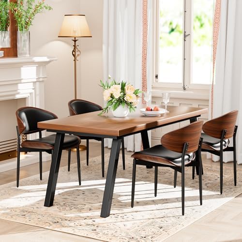 YaFiti Dining Chairs Set of 2, Mid Century Modern PU Leather Kitchen Chairs | Ergonomic Walnut Backrest & Metal Legs, Upholstered Waterproof Faux Leather Seat, Adjustable Footpads for Dining Room, Black