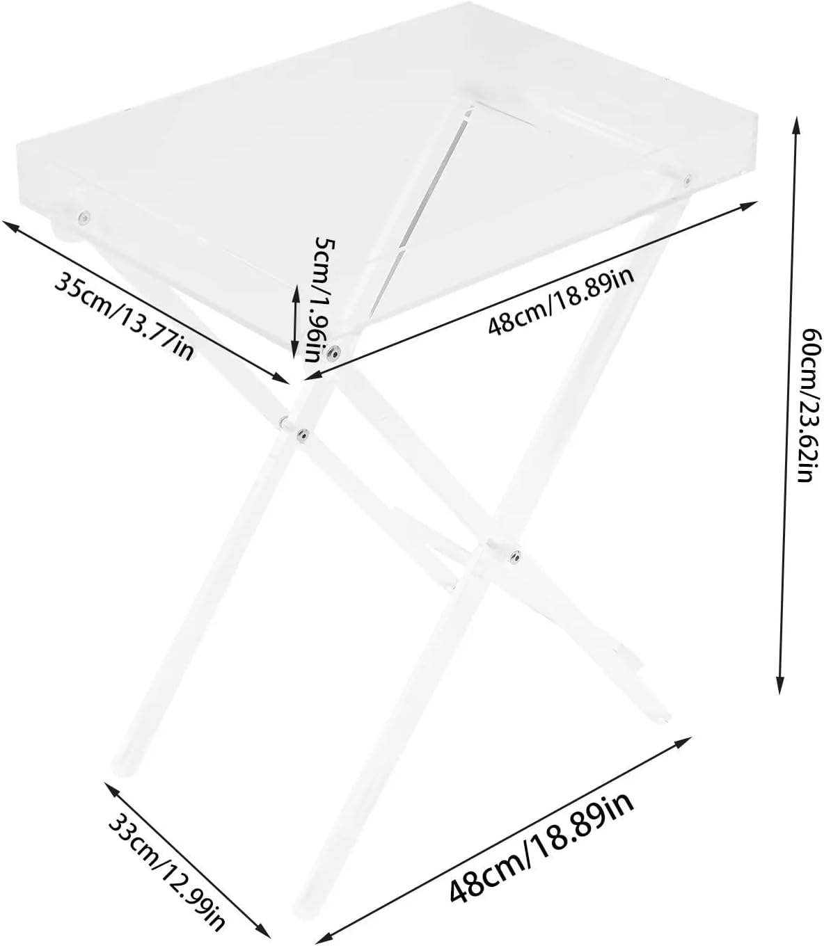 Acrylic Side Table Folding Tray Tables Modern End Table Clear Table Folding TV Tray Table for Living Room Kitchen Bedroom Garden