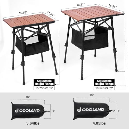 Odoland Portable Camping Table, Folding for Beach Outdoor Adjustable Height | 16.5"-23.6"H, Storage Bag for Camp, Cooking, Picnic, Travel, Backyards, Fishing, Park