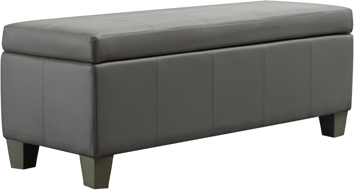 41" Storage Ottoman, Storage Bench with Safety Hinge, Upholstered Synthetic Leather Ottoman Bench for Bedroom, Living Room, Entryway, Hallway, Foot Rest, Support 500lbs, Grey
