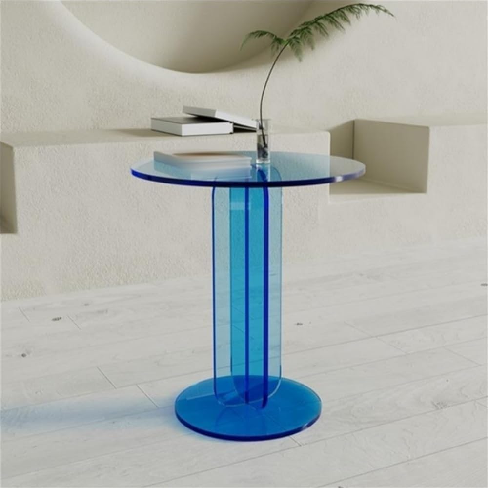 Modern Acrylic Side Table, Sleek Round Coffee Table, Pedestal End Table, Multi-Purpose Coffee Table for Living Room, Bedroom and Office(Brown)