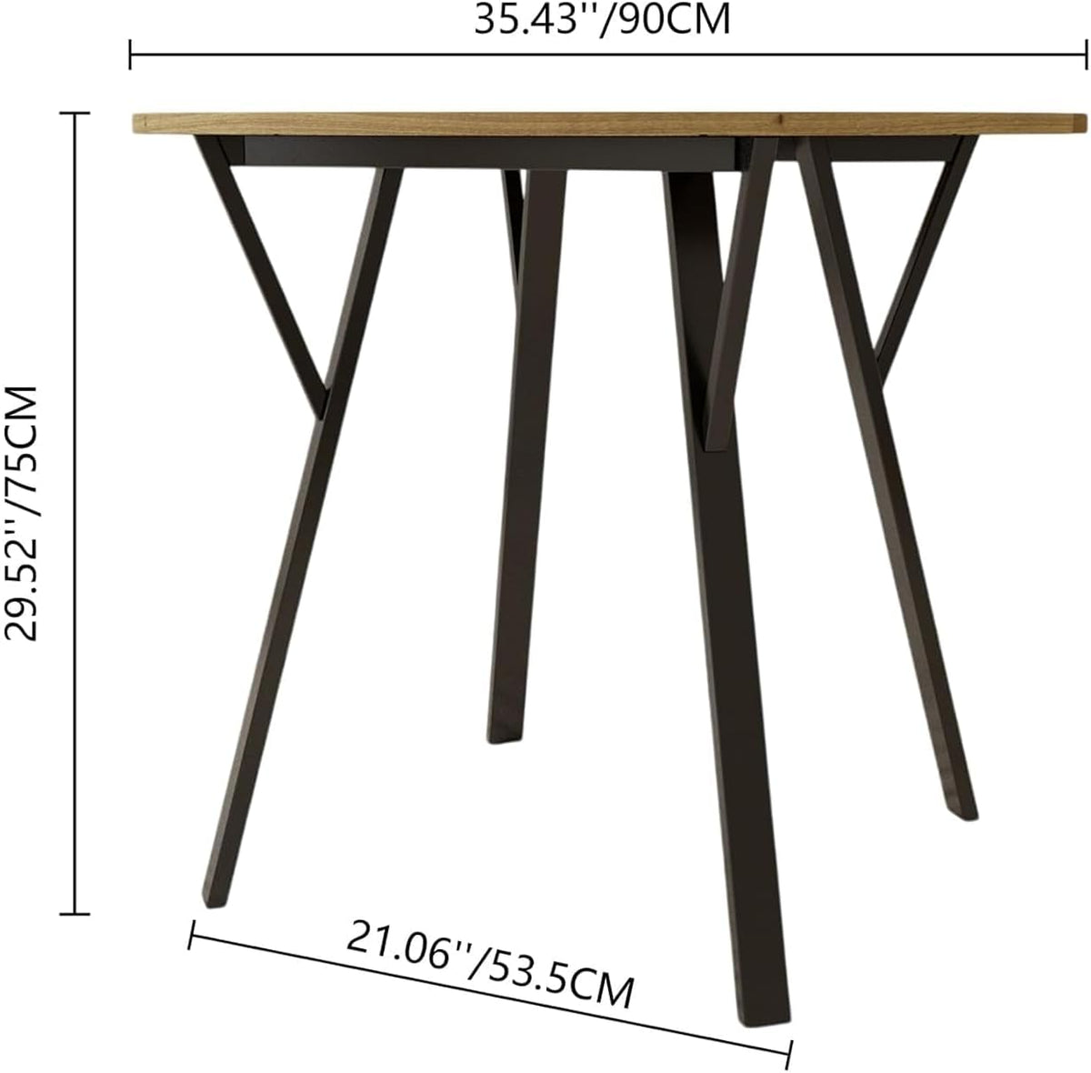 Round Dining Table with Metal Black Legs,35.43 Inch Circle Brown Kitchen Table Modern Dining Room Smal Table for 2-4 People (35.43'')