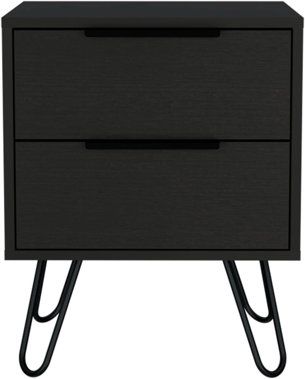 2 Nightstand, End Table, Side Table Four Legs, Two Drawers -Black,for Small Spaces