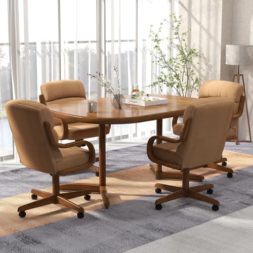 Chromcraft Douglas D9550 Swivel-Tilt Dining Chair - Chestnut - MAJ6-4pc | Casual Dining Chair Caster Ultra Comfortable Fabric Kitchen Chair with Rolling Wheels for Home Kitchen