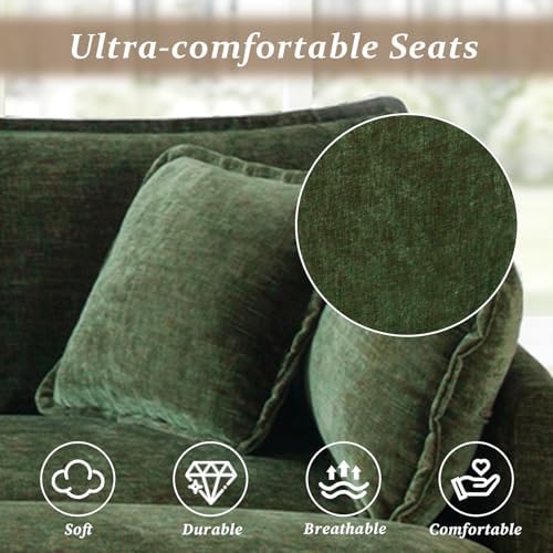 SoarFlash 137" Chenille L Shaped Modular Sofa with Ottoman,Green | Randomly Assemble Modular Sofa Sets, Modern Recliner Deep Seat Sofa Set for Living Room,Office