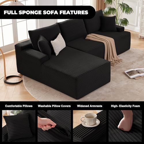 Mangodan Cloud Sectional Sofa, Couch for Living Room, Black | L Shaped Modular, Left Facing Chaise, Deep Seat & Back Support, Kid & Pet Friendly, Fits Apartment and Living Room
