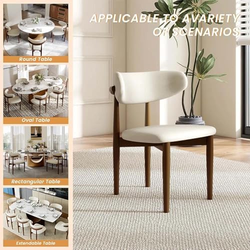 POVISON Modern Dining Chairs Set of 4, Armless Cotton Linen Dining Chair Set with Sackcloth Cushions and Dark Walnut-Coloured Ash Wood, Pre-Assembled Design