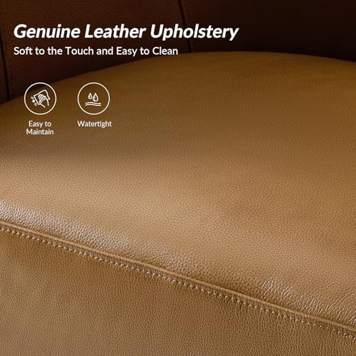 HULALA HOME Leather Swivel Accent Chair with Wood Base Set of 2, Camel | 360-degree Round Swivel Barrel Chair for Living Room Bedroom Apartment