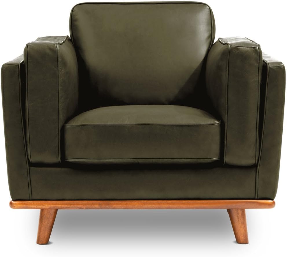 Valencia Artisan Full Leather Accent Chair 41.5” | Pure Full Italian Nappa Leather Chair, Solid Wood Accent, Ultimate Comfort, Dark Green