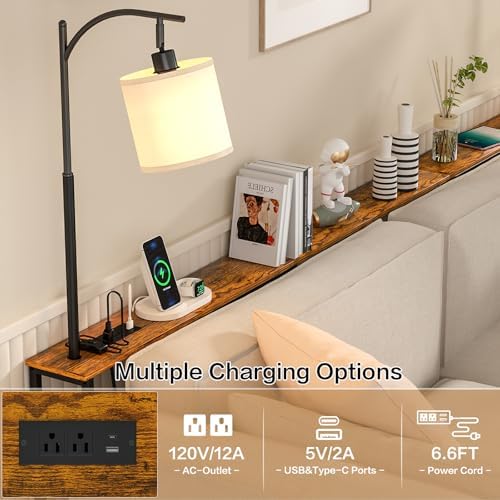 keomaisyto Skinny Sofa Table with Outlet & 3-Color Light, Console Table | 48.1" Behind Couch Table with 3 Color Temperatures Led Bulb, Narrow Console Table for Living Room, Bedroom, Entryway, Hallway