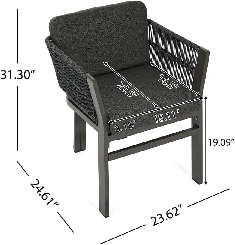 Outdoor Dining Chair Set of 2,White Aluminum Frame with Beige Cushion, 300lbs Capacity, All-Weather Patio Seating for Backyard, Deck & Garden (Grey Frame + Grey Cushion)