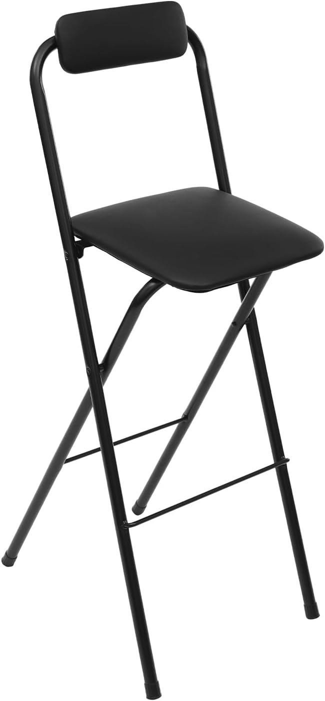 Folding Stool, Cushioned Padded Folding Stool Portable Bar Stool with Back for Camping Kitchen Home Office, Tall Bar Collapsible Stools (Black, 1Pcs 27.56in)