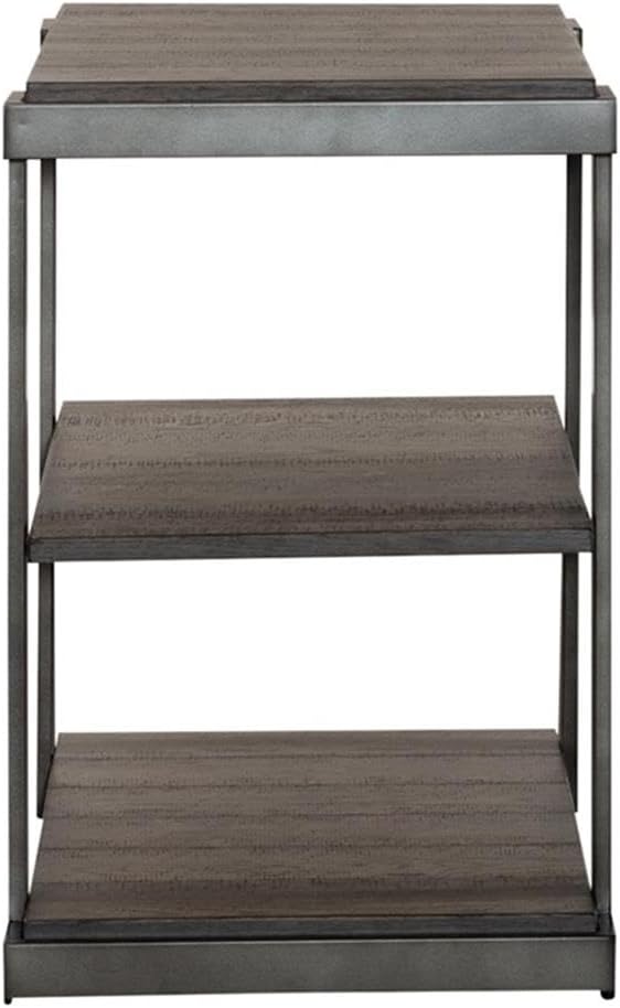 Pemberly Row 3-Piece Living Room Table Set, Metal Frame and Gray Wirebrush Finish, Includes Oval Cocktail Table with Casters and 2 Tiered End Tables, Open Shelf Design, Modern Coffee Table Set
