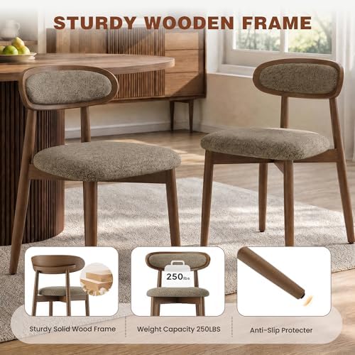 Dining Chairs Set of 6, Upholstered Dining Room Chairs with Solid Wood Legs | Mid Century Modern Dining Chairs, Fabric Kitchen Chairs with Ergonomic Curved Backrest for Dining Room, Vanity, Camel
