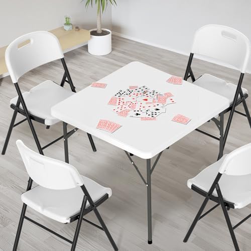 VINGLI White Card Square Table, 34 inch Foldable Legs Full Table Top, Easy to Set up and Store, Folding Portable for Game Puzzles, Gathering, Party, Dining, Indoor, Outdoor, Outside